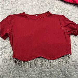 Elegant Red Fringe Women's Top